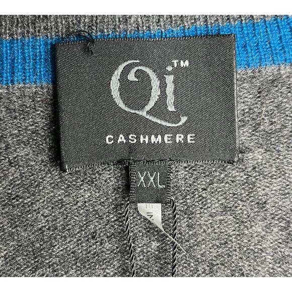 1-32 QI CASHMERE Men's Sweater V-Neck Charcoal-Gray 2XL - Picture 5 of 10